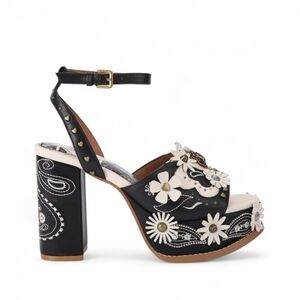 Kurt Geiger London Black and White Flower Western Platform Heel